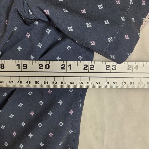 7 Diamonds 4 Way‎ Stretch Short Sleeve Button Up Men's Large Blue Geometric AOP - Picture 2 of 8